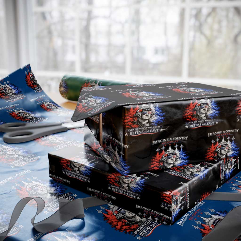 Patriotic George Washington Sunglasses and Fighter Jets Wrapping Paper Roll Imagine A Country So Great Pride