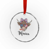 Patriotic Highland Cow Crystal Glass Ornament Merica USA Flag Farmer Gift