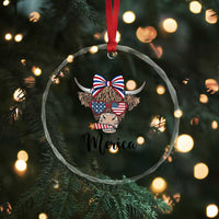 Patriotic Highland Cow Crystal Glass Ornament Merica USA Flag Farmer Gift
