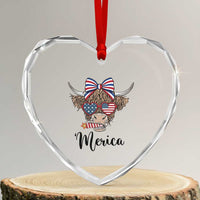 Patriotic Highland Cow Heart Crystal Glass Ornament Merica USA Flag Farmer Gift
