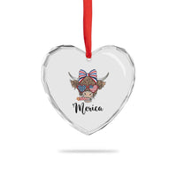 Patriotic Highland Cow Heart Crystal Glass Ornament Merica USA Flag Farmer Gift