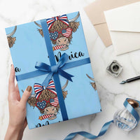 Patriotic Highland Cow Wrapping Paper Roll Merica USA Flag Farmer Gift