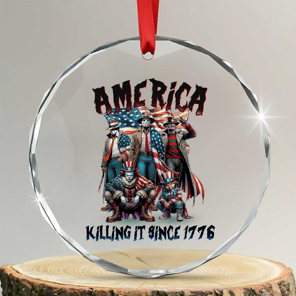Patriotic Horror Mashup Crystal Glass Ornament America Killing It Since 1776 - Wonder Print Shop
