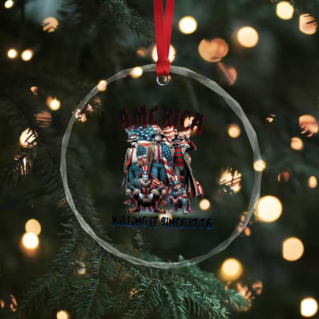 Patriotic Horror Mashup Crystal Glass Ornament America Killing It Since 1776 TS02