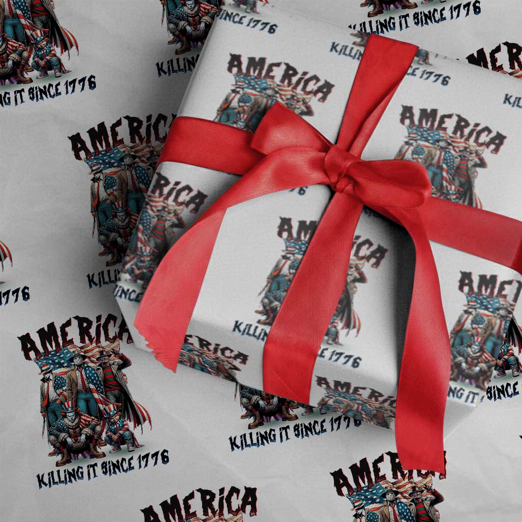 Patriotic Horror Mashup Wrapping Paper Roll America Killing It Since 1776 - Wonder Print Shop