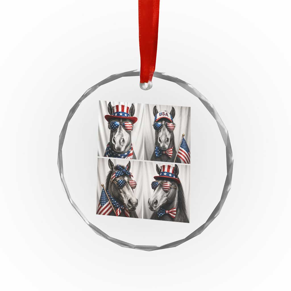 Patriotic Horse Selfie Squad Crystal Glass Ornament USA Flag Red White And Blue Graphic
