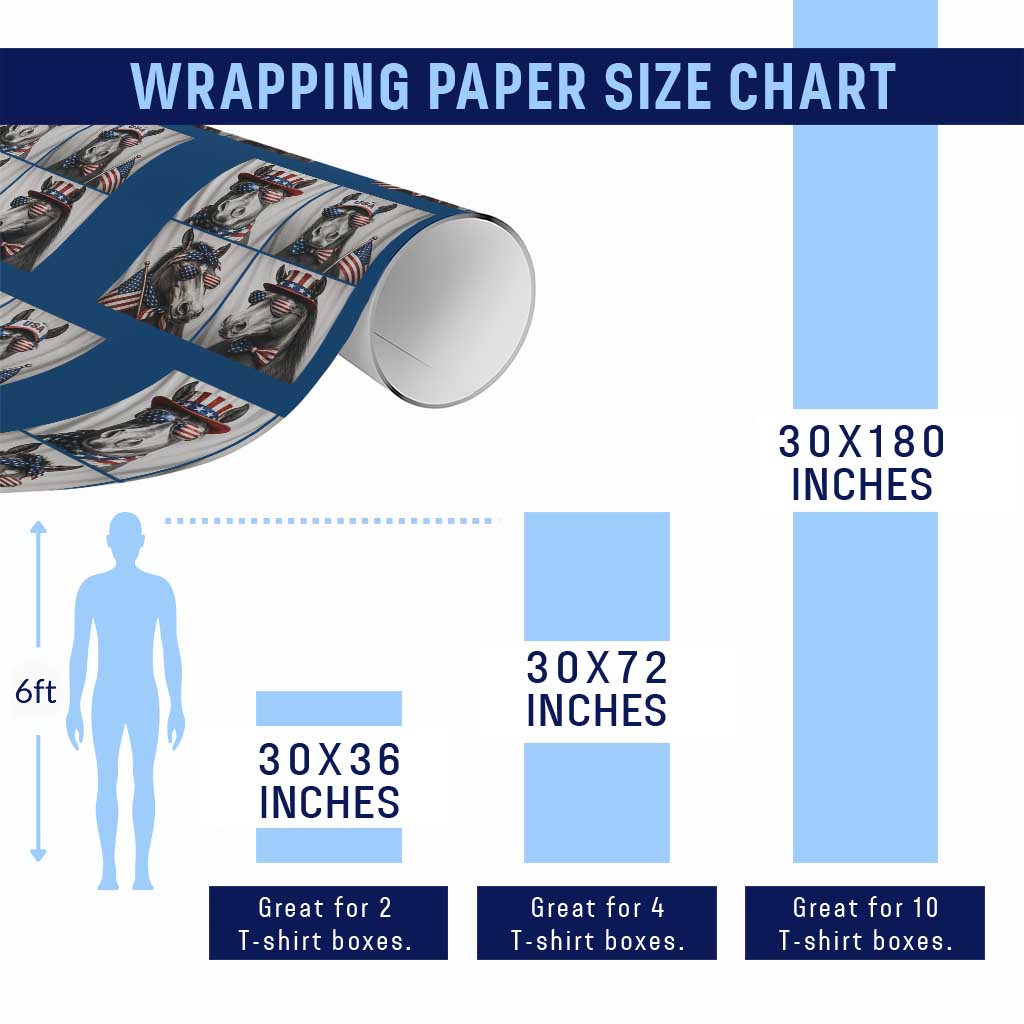 Patriotic Horse Selfie Squad Wrapping Paper Roll USA Flag Red White And Blue Graphic