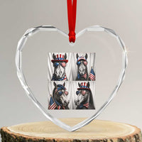 Patriotic Horse Selfie Squad Heart Crystal Glass Ornament USA Flag Red White And Blue Graphic
