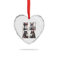 Patriotic Horse Selfie Squad Heart Crystal Glass Ornament USA Flag Red White And Blue Graphic