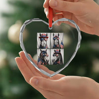 Patriotic Horse Selfie Squad Heart Crystal Glass Ornament USA Flag Red White And Blue Graphic