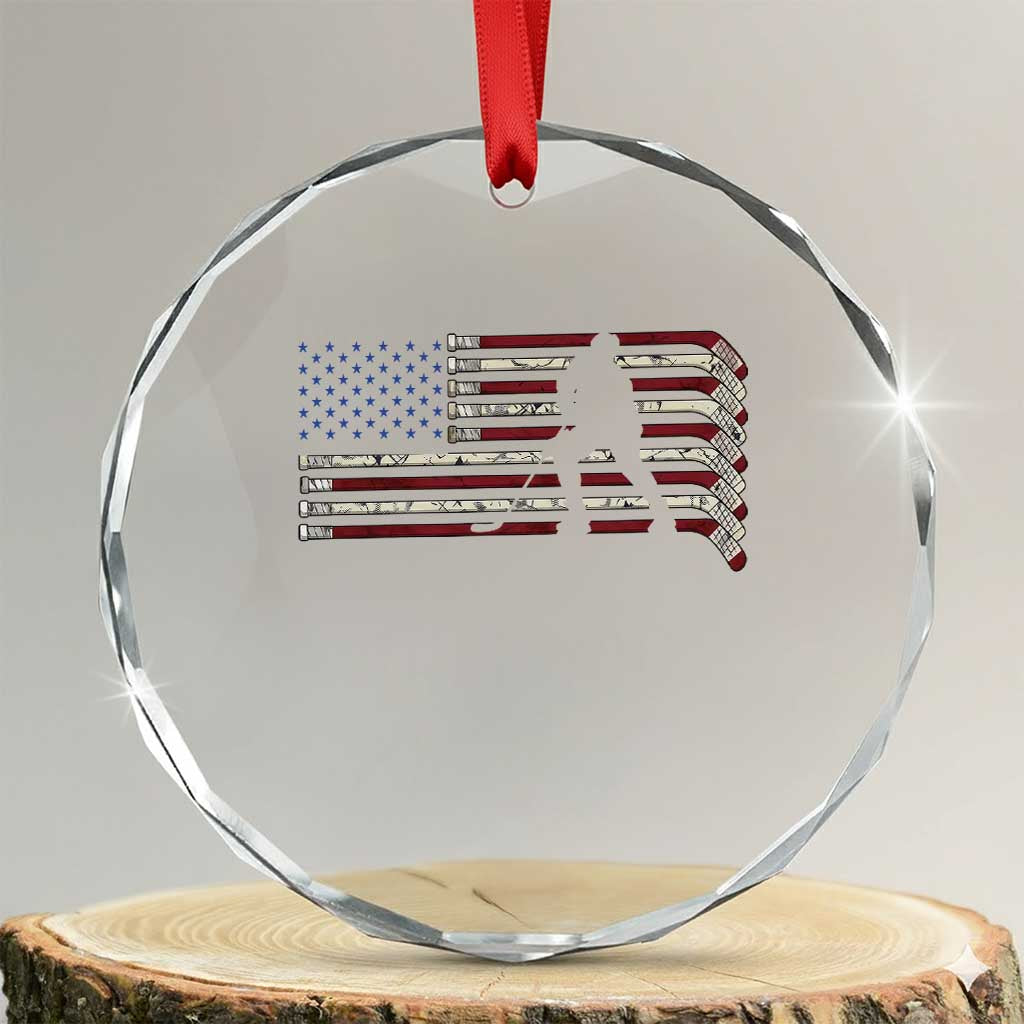 Patriotic Ice Hockey Sticks American Flag Crystal Glass Ornament