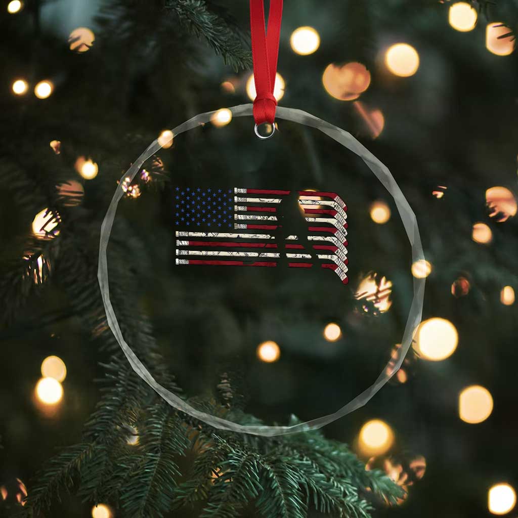 Patriotic Ice Hockey Sticks American Flag Crystal Glass Ornament