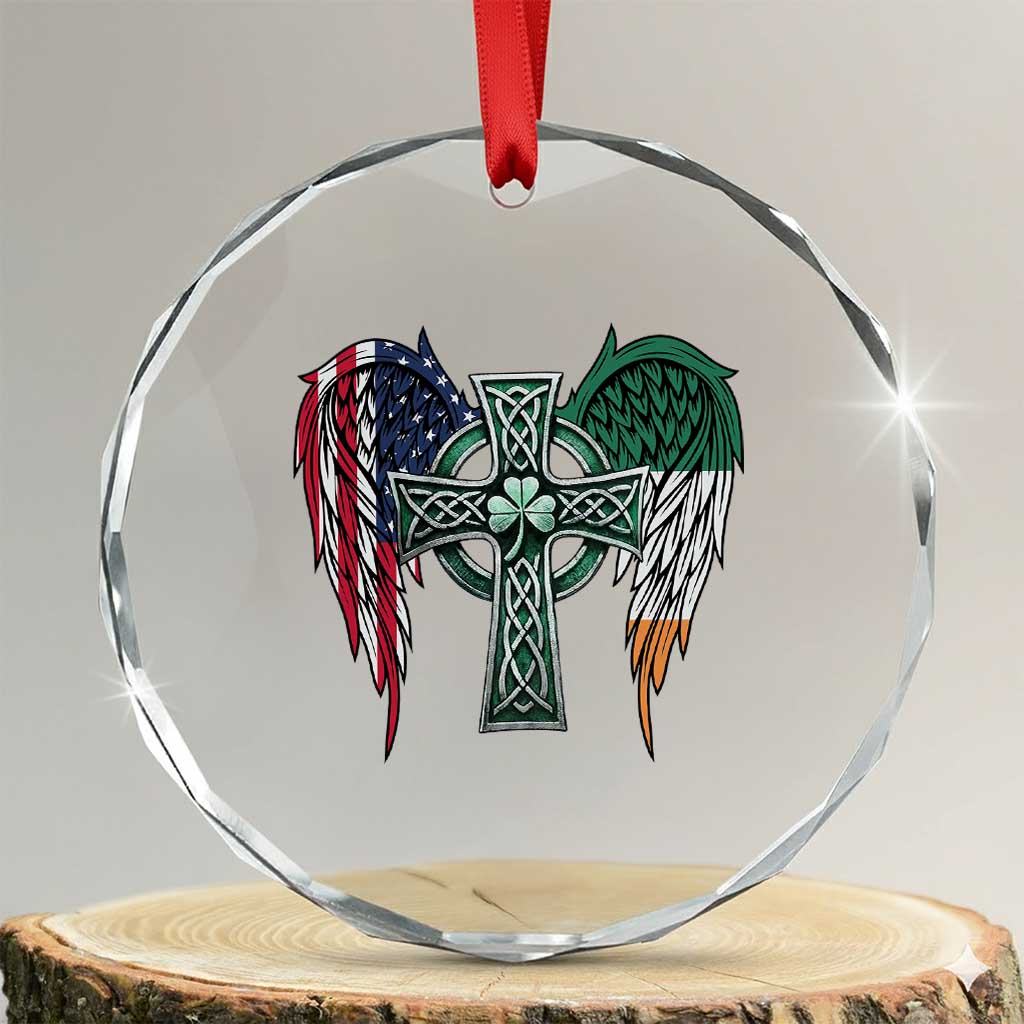 Patriotic Irish American Cross Crystal Glass Ornament St Patricks Day Religious Gift