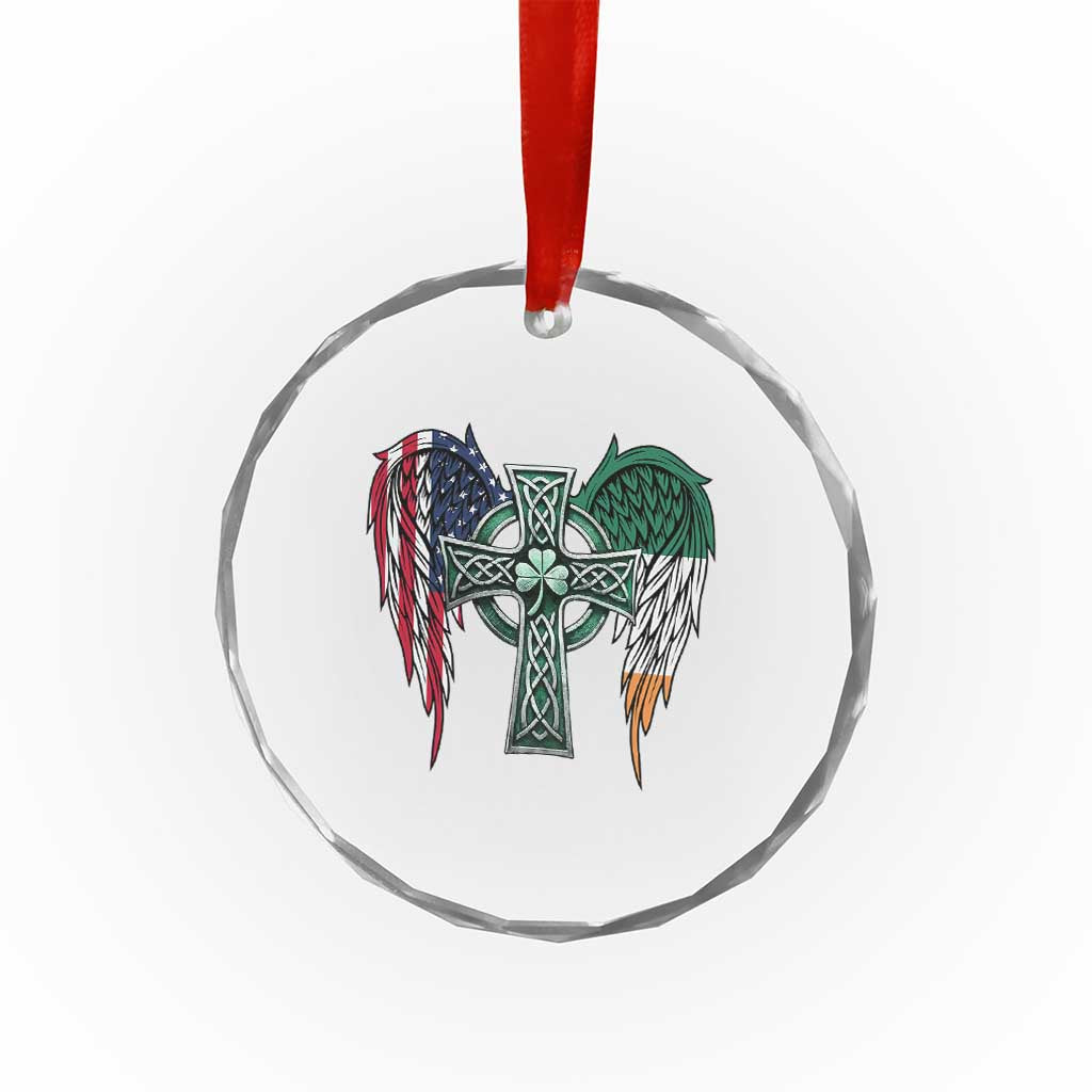 Patriotic Irish American Cross Crystal Glass Ornament St Patricks Day Religious Gift