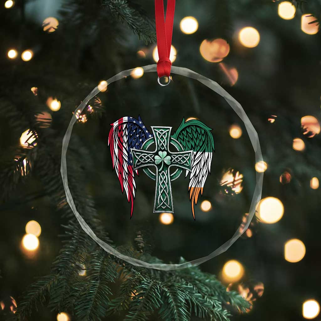 Patriotic Irish American Cross Crystal Glass Ornament St Patricks Day Religious Gift