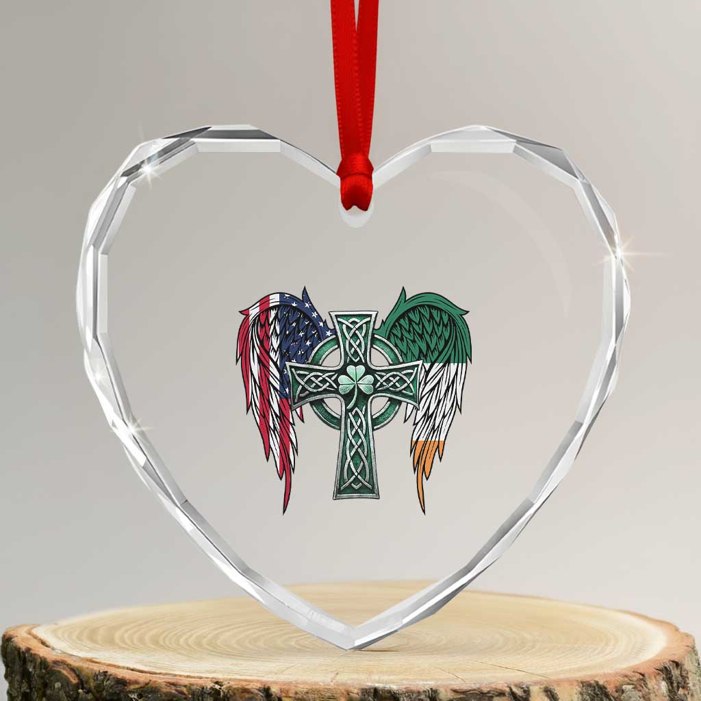 Patriotic Irish American Cross Heart Crystal Glass Ornament St Patricks Day Religious Gift