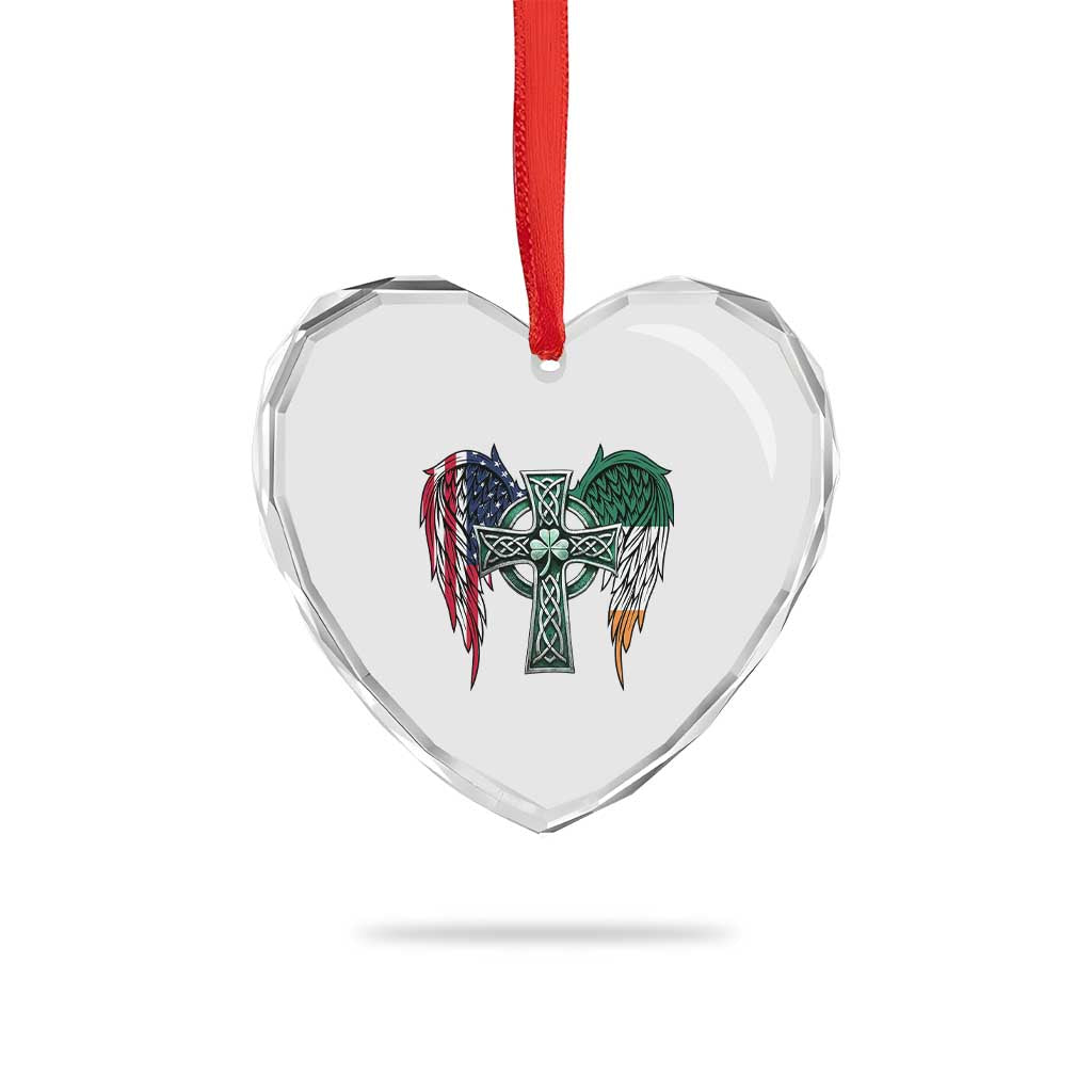Patriotic Irish American Cross Heart Crystal Glass Ornament St Patricks Day Religious Gift