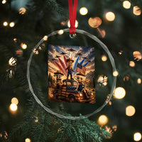 Patriotic Italian Brainrot Farmer Meme Crystal Glass Ornament Funny USA Freedom Jet Fighter Graphic