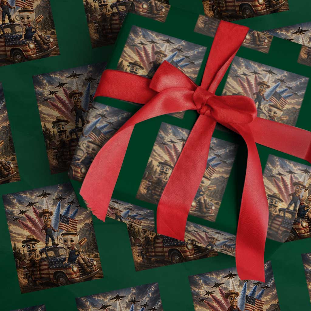 Patriotic Italian Brainrot Farmer Meme Wrapping Paper Roll Funny USA Freedom Jet Fighter Graphic
