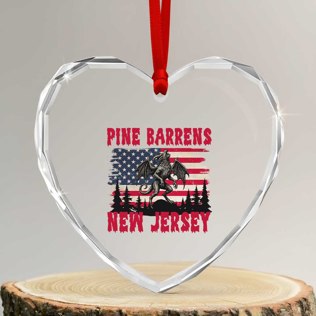 Patriotic Jersey Devil Heart Crystal Glass Ornament Pine Barrens New Jersey Cryptid