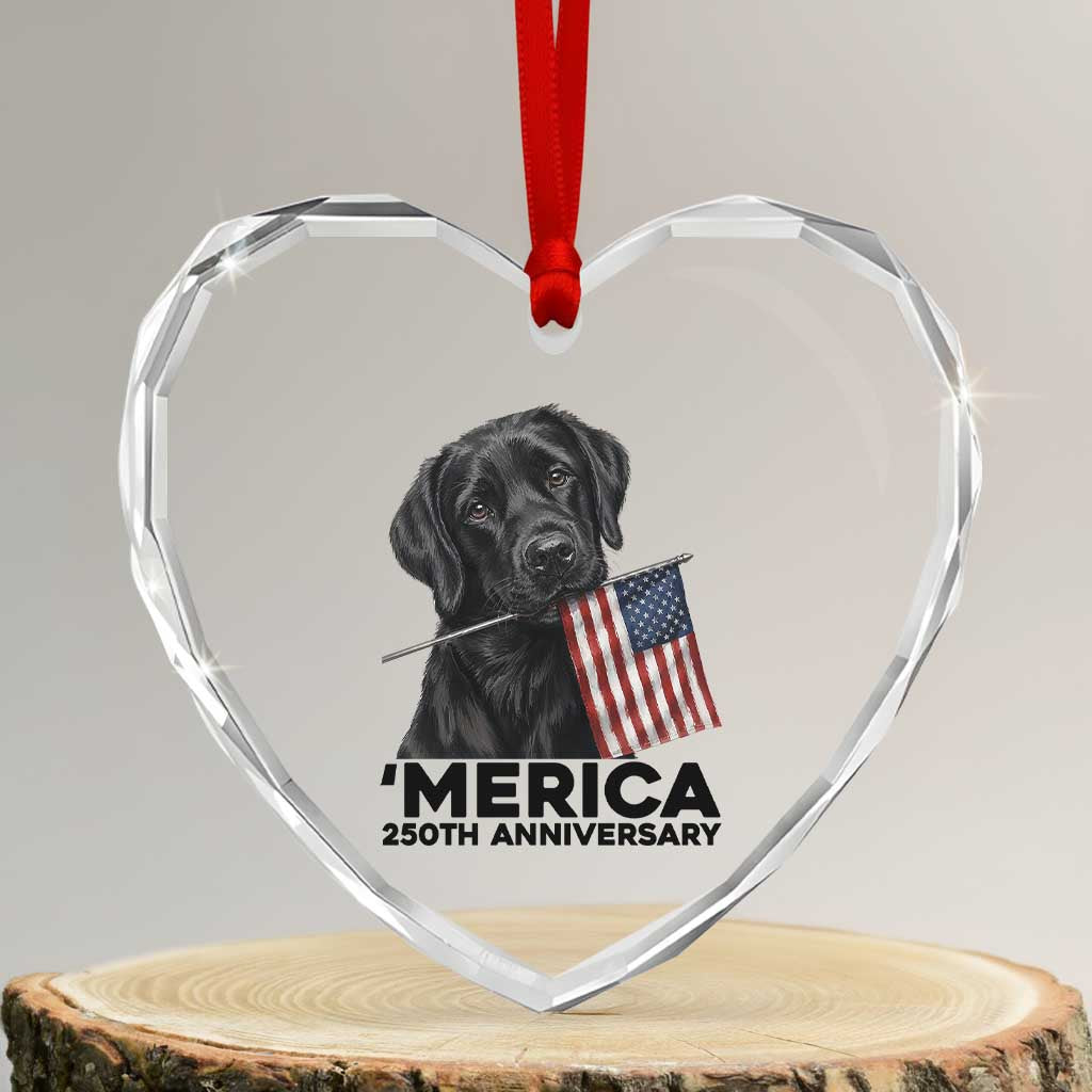 Patriotic Labrador Retriever Heart Crystal Glass Ornament America 250th Anniversary Gift