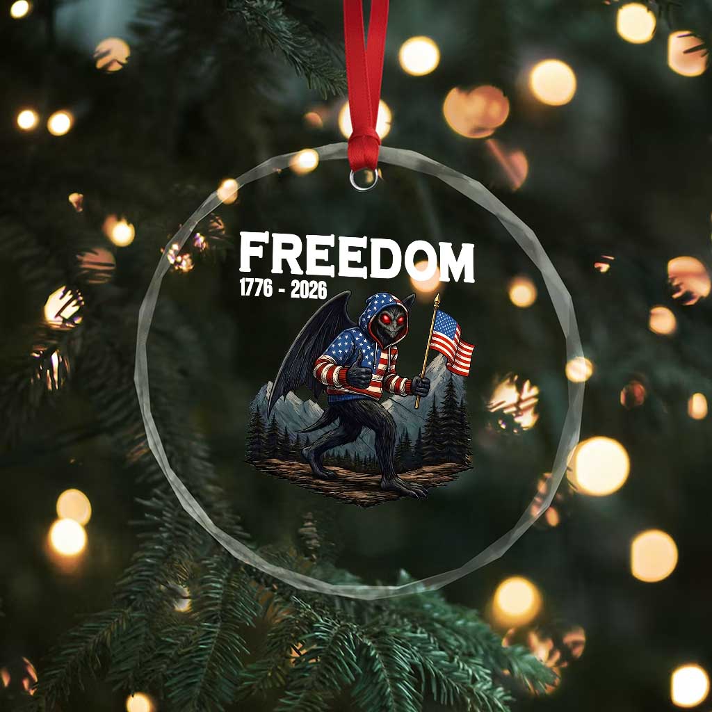 Patriotic Mothman Lover Crystal Glass Ornament Funny USA 250 Anniversary Gift