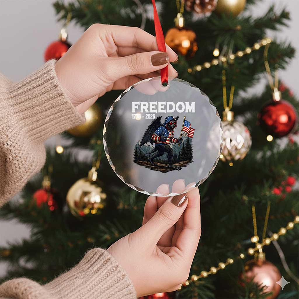 Patriotic Mothman Lover Crystal Glass Ornament Funny USA 250 Anniversary Gift