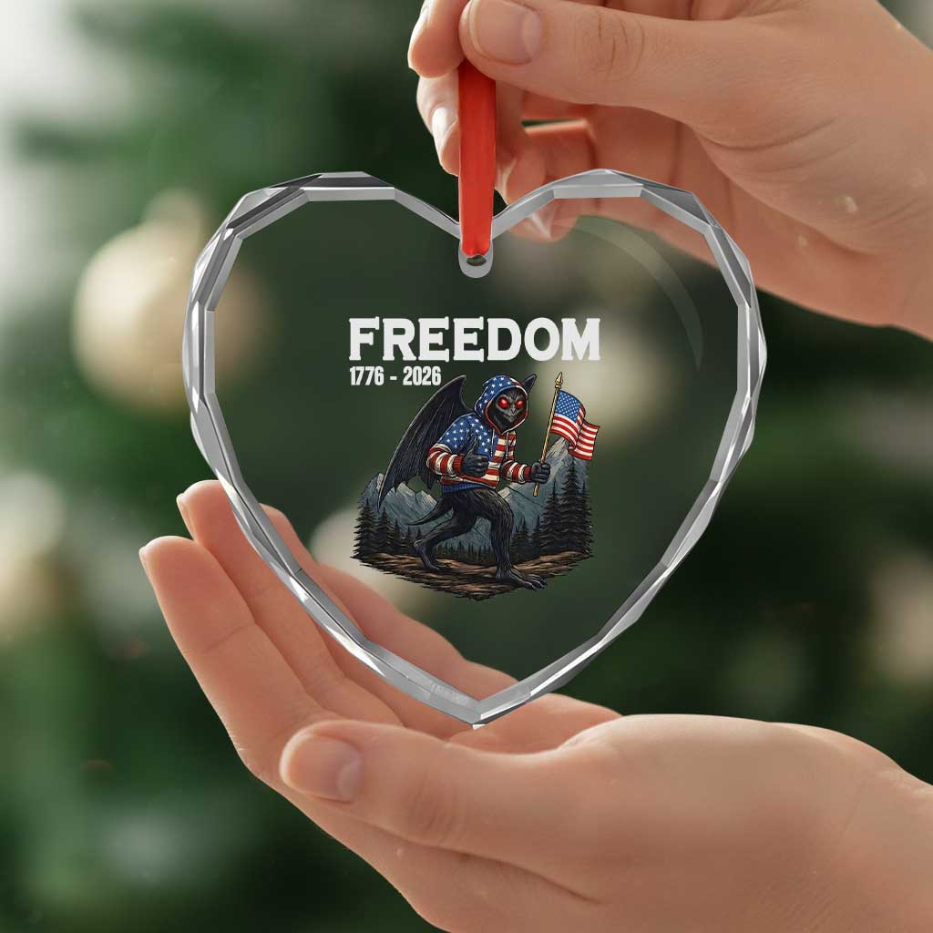 Patriotic Mothman Lover Heart Crystal Glass Ornament Funny USA 250 Anniversary Gift