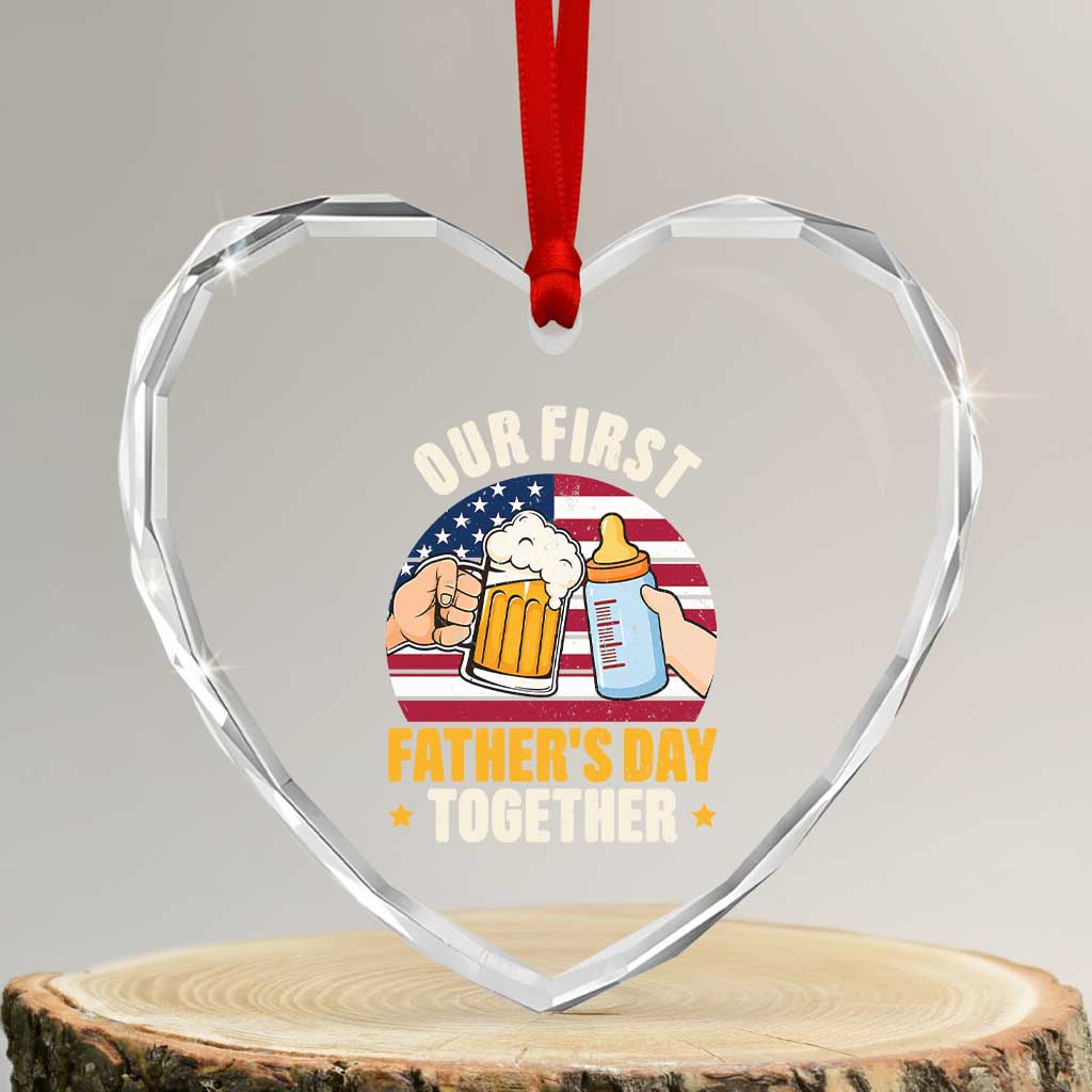 Patriotic Our First Fathers Day Together Heart Crystal Glass Ornament Gift For New Dad