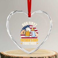 Patriotic Our First Fathers Day Together Heart Crystal Glass Ornament Gift For New Dad