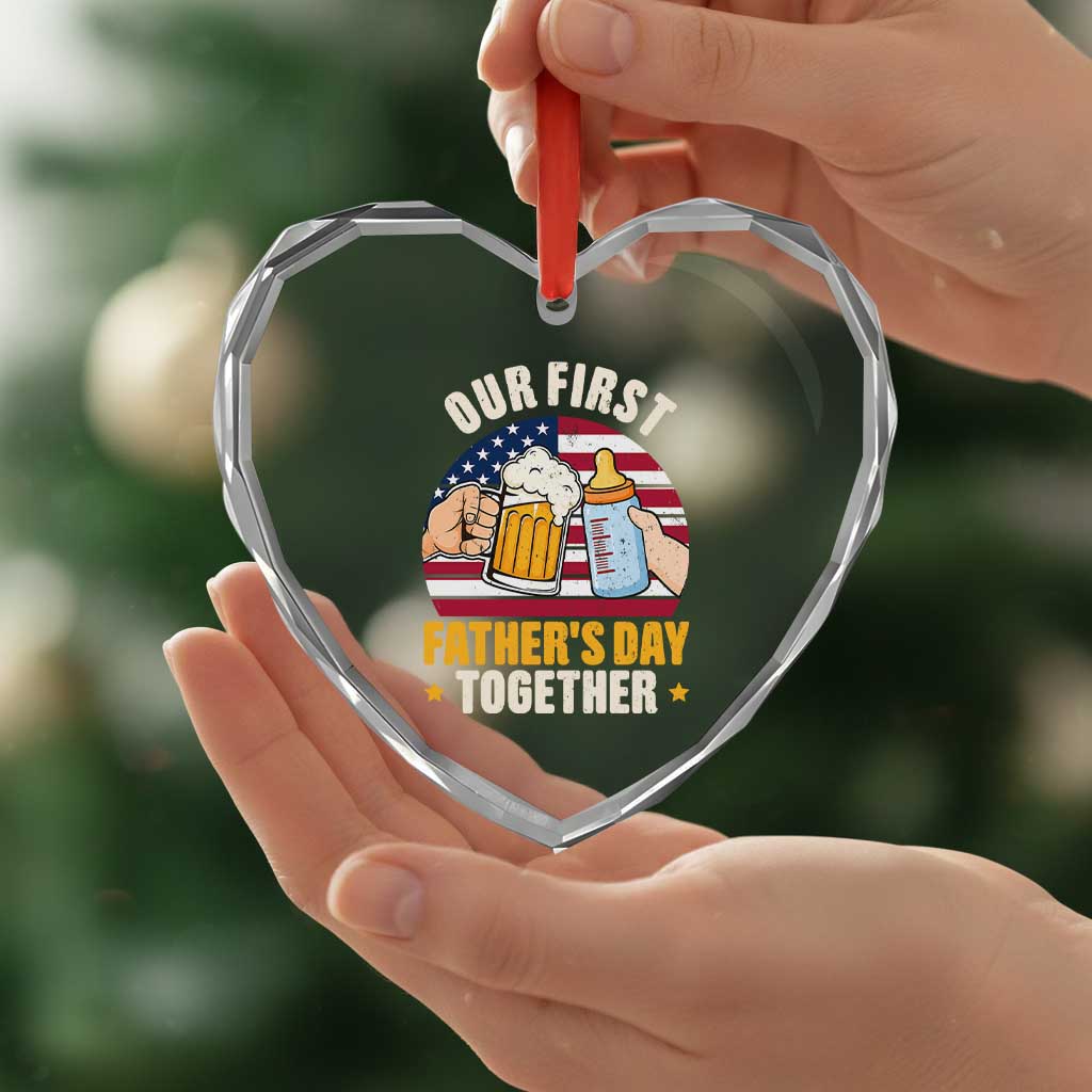 Patriotic Our First Fathers Day Together Heart Crystal Glass Ornament Gift For New Dad