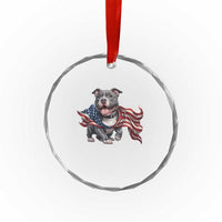 Patriotic Pitbull Dog USA Flag Crystal Glass Ornament 4th Of July Pride