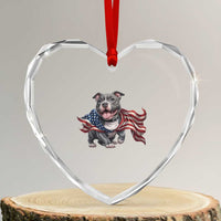 Patriotic Pitbull Dog USA Flag Heart Crystal Glass Ornament 4th Of July Pride
