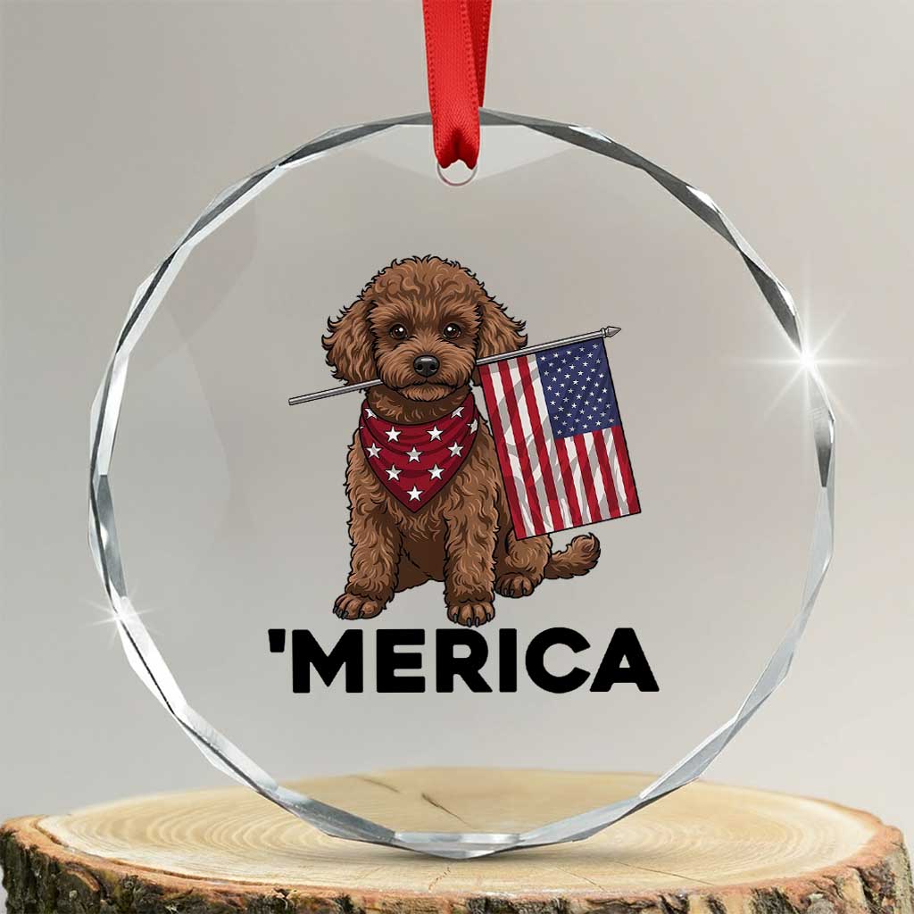 Patriotic Poodle Mom Dad Gift Crystal Glass Ornament Merica 4th Of July