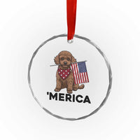 Patriotic Poodle Mom Dad Gift Crystal Glass Ornament Merica 4th Of July