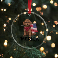 Patriotic Poodle Mom Dad Gift Crystal Glass Ornament Merica 4th Of July