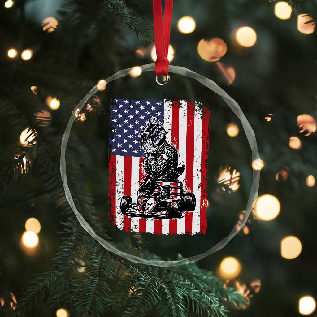 Patriotic Racing Car American Flag Race Crystal Glass Ornament - Wonder Print Shop