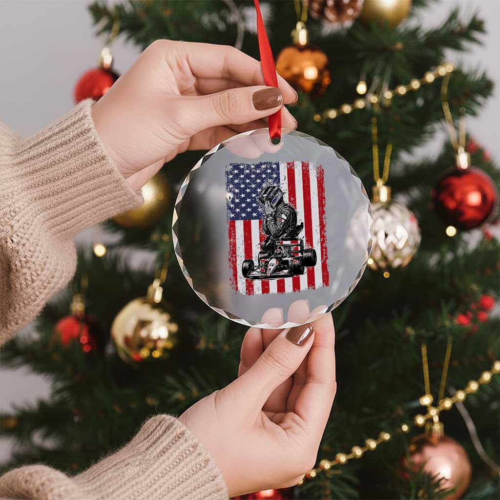 Patriotic Racing Car American Flag Race Crystal Glass Ornament - Wonder Print Shop