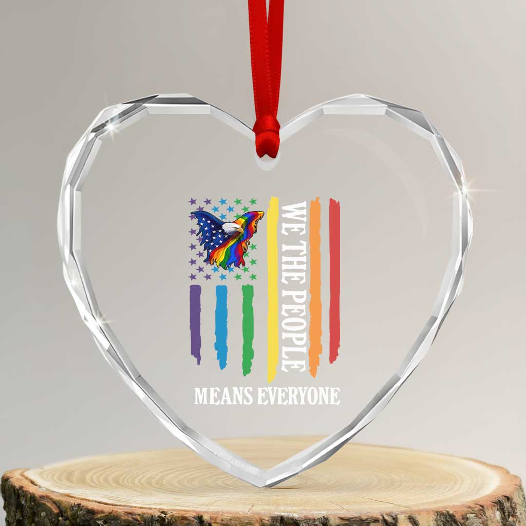 Patriotic Rainbow Pride American Eagle Heart Crystal Glass Ornament We The People LGBT Pride