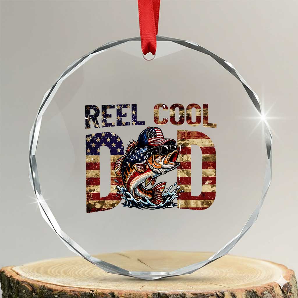 Patriotic Reel Cool Dad Crystal Glass Ornament American Flag Fishing Fathers Day Gift