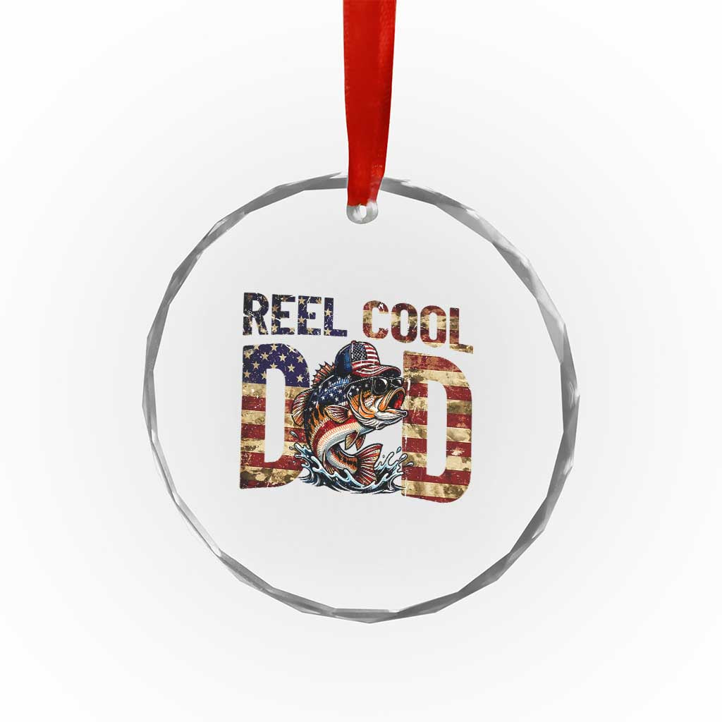 Patriotic Reel Cool Dad Crystal Glass Ornament American Flag Fishing Fathers Day Gift
