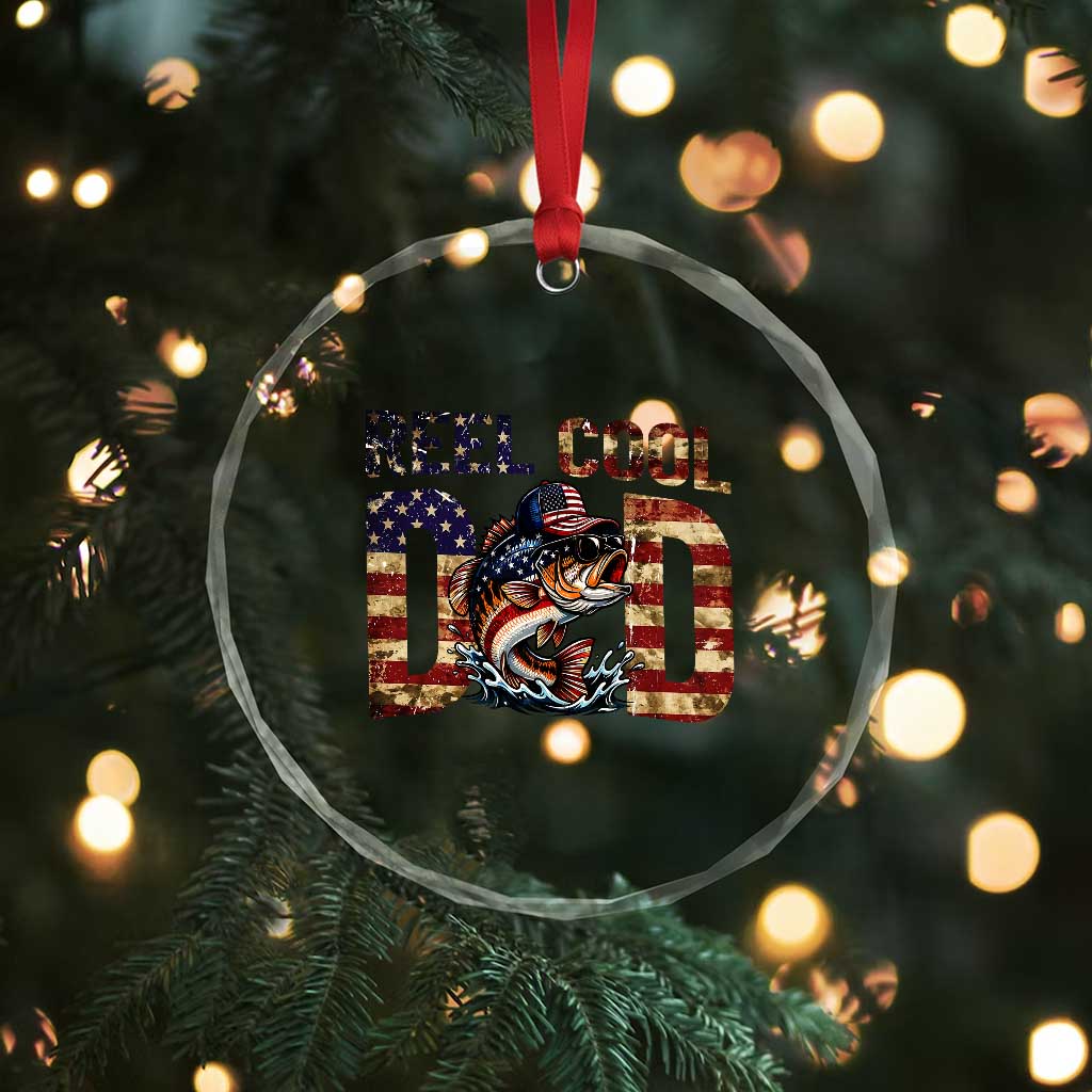 Patriotic Reel Cool Dad Crystal Glass Ornament American Flag Fishing Fathers Day Gift