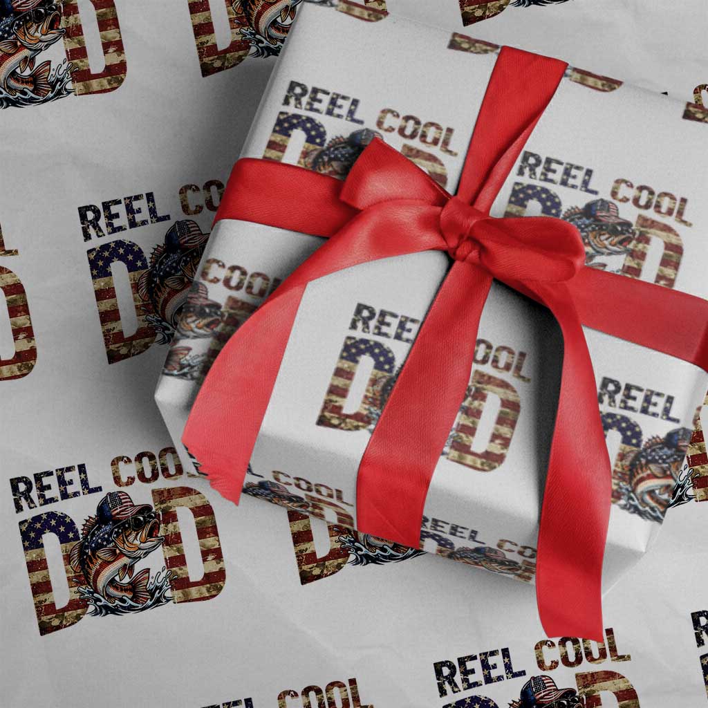 Patriotic Reel Cool Dad Wrapping Paper Roll American Flag Fishing Fathers Day Gift