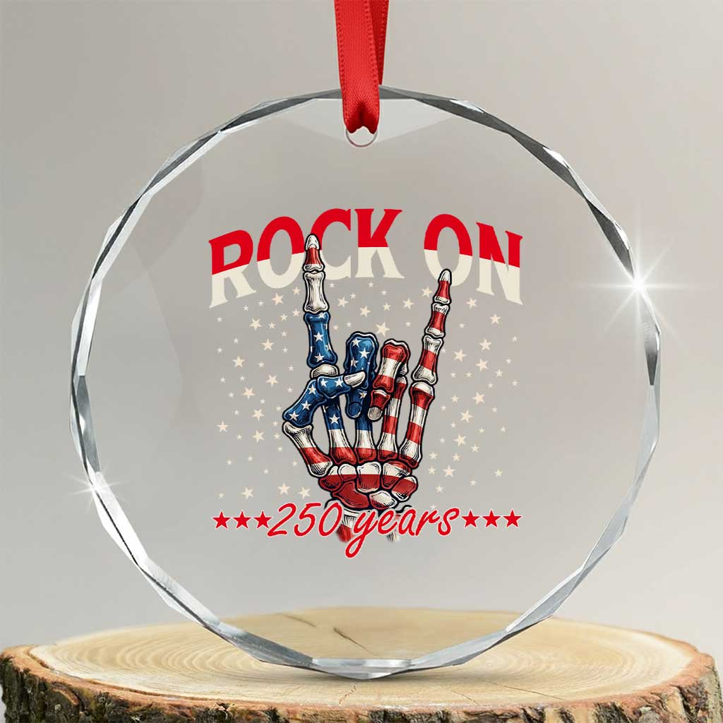 Patriotic Rocker Skeleton Hand Crystal Glass Ornament Rock On 250 Years