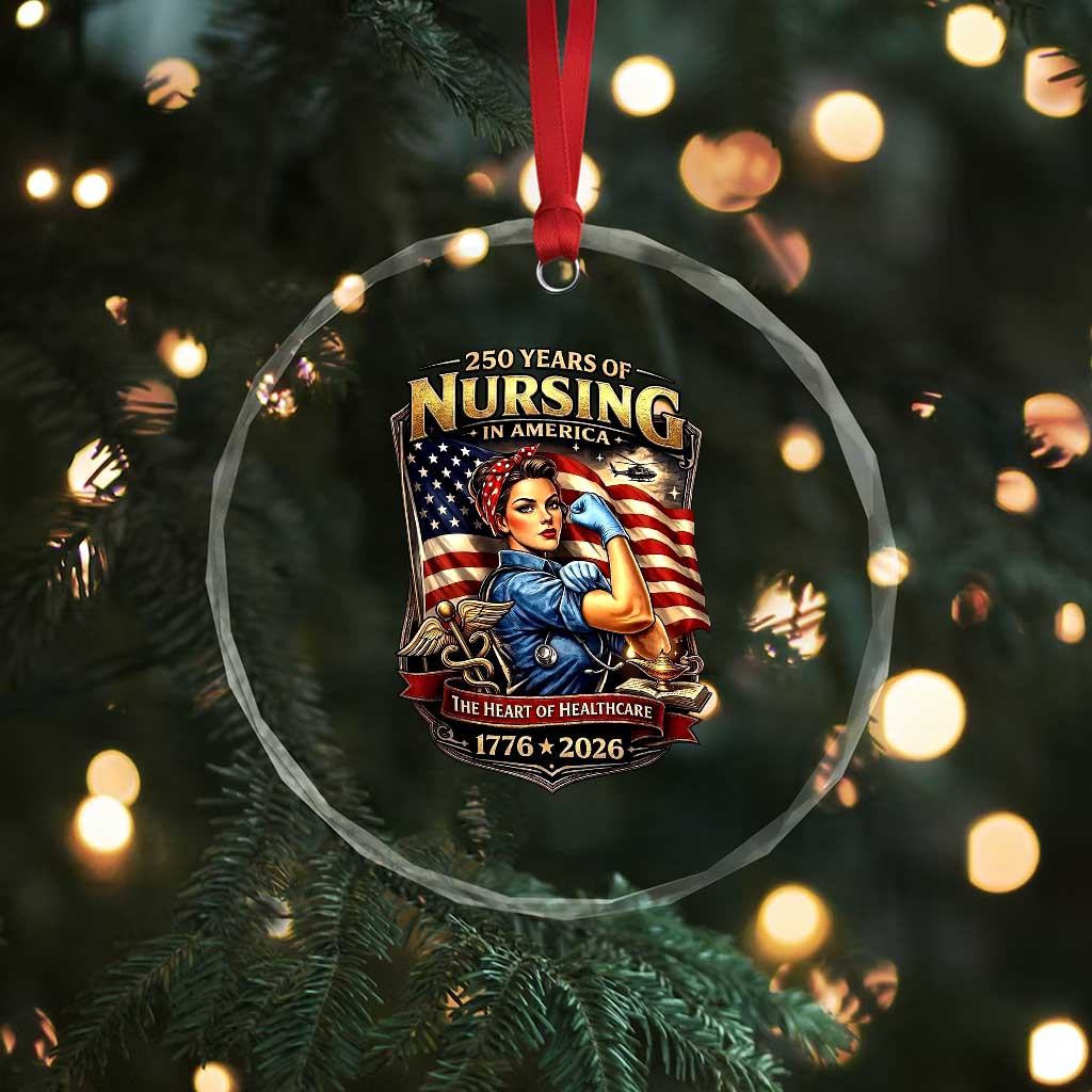 Patriotic Rosie Nurse Feminist Pride Crystal Glass Ornament 250 Years Of Nursing
