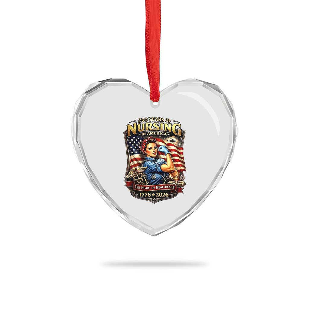 Patriotic Rosie Nurse Feminist Pride Heart Crystal Glass Ornament 250 Years Of Nursing