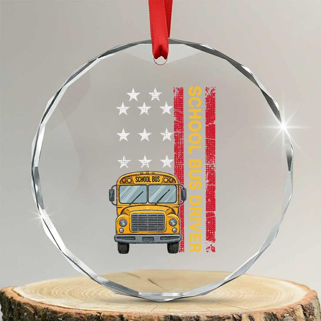 Patriotic School Bus Driver USA American Flag Crystal Glass Ornament