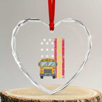 Patriotic School Bus Driver USA American Flag Heart Crystal Glass Ornament
