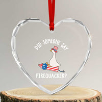 Patriotic Silly Goose 4th of July Heart Crystal Glass Ornament Did Someone Say Firequacker