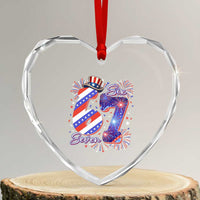 Patriotic Six Seven Heart Crystal Glass Ornament Red White And Blue Fireworks Graphic